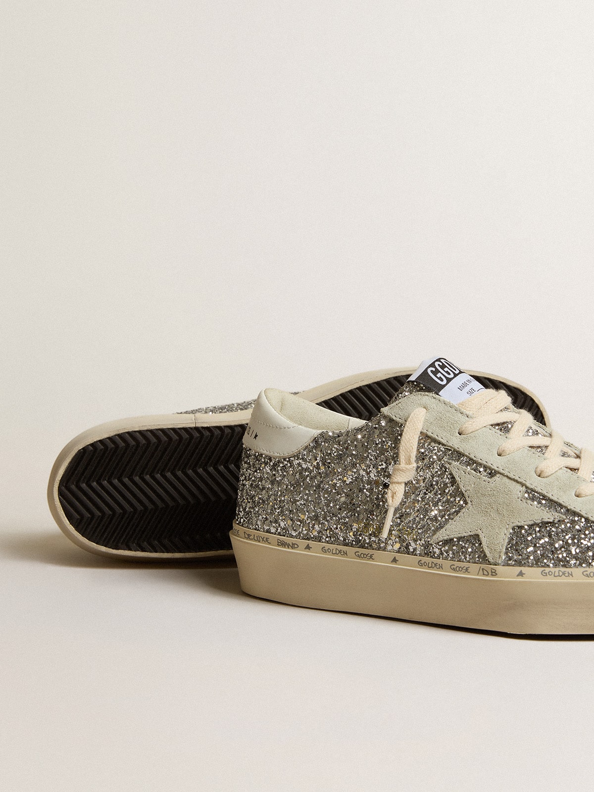 Golden Goose Women’s Hi Star In Silver Glitter With Suede Star And White Heel Tab - Sneaker Türkiye