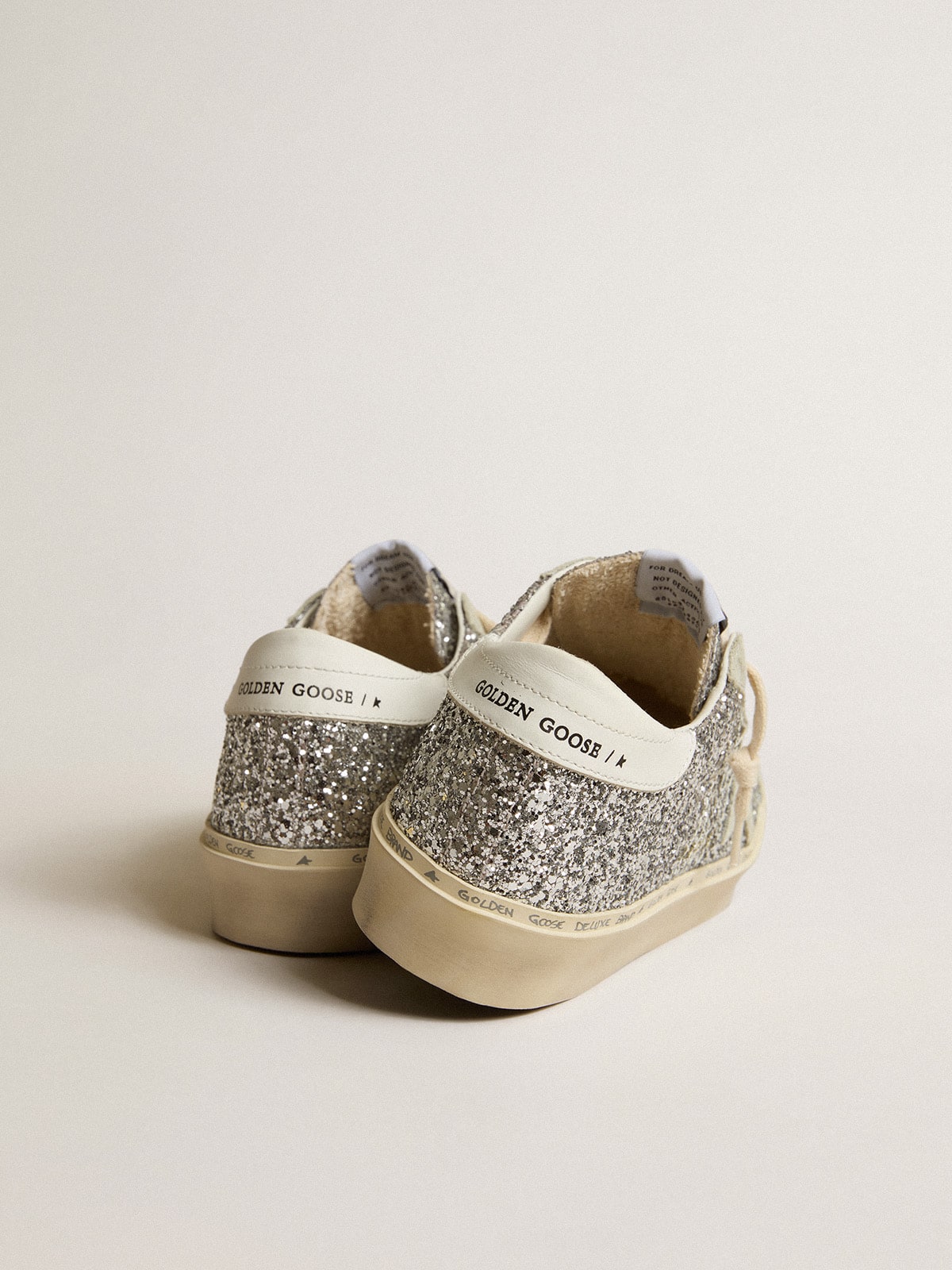 Golden Goose Women’s Hi Star In Silver Glitter With Suede Star And White Heel Tab - Sneaker Türkiye