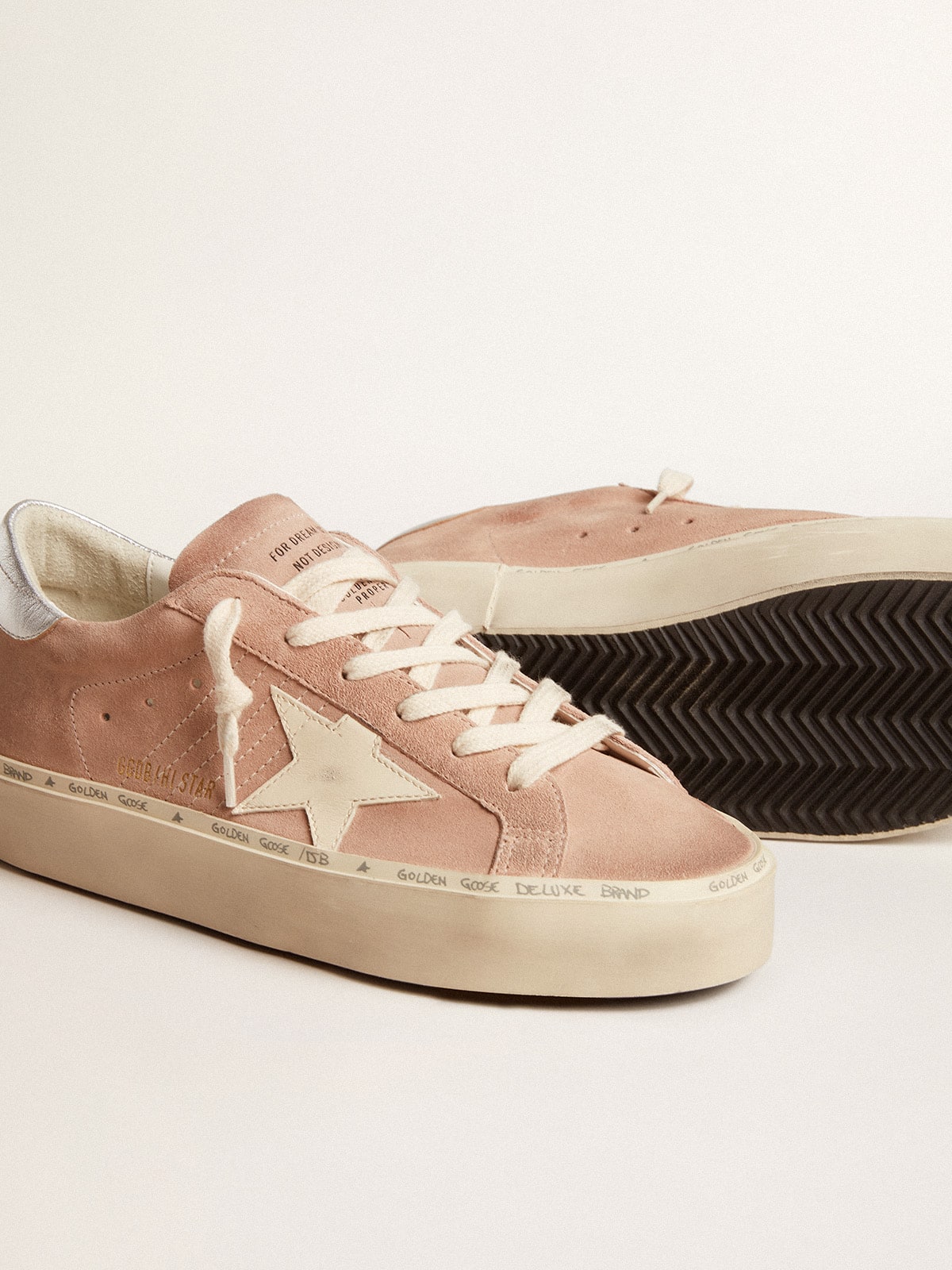 Golden Goose Women’s Hi Star In Pink Suede With Cream Star And Silver Leather Heel Tab - Sneaker Türkiye