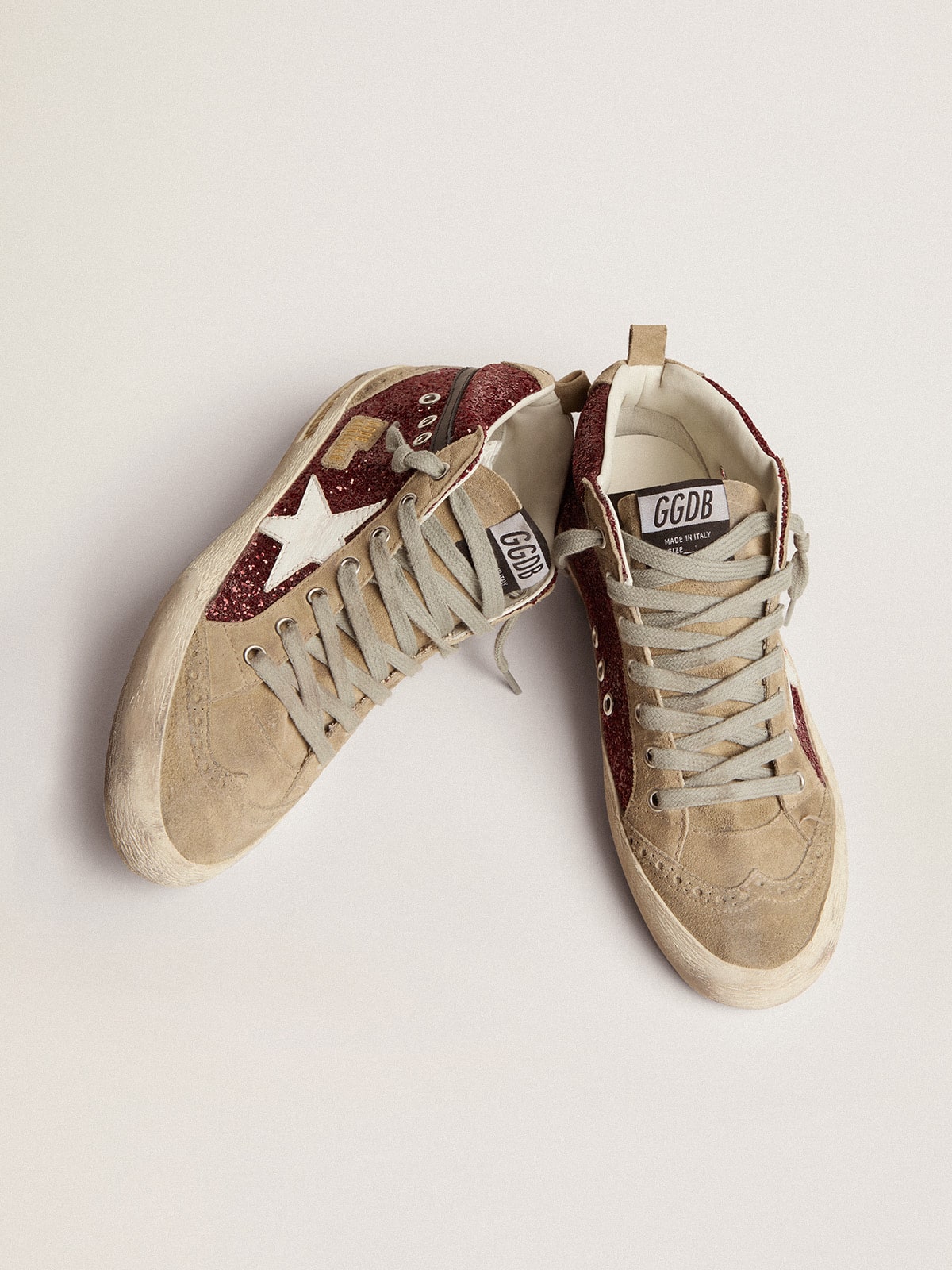 Golden Goose Women’s Mid Star In Burgundy Glitter With Gray Inserts And White Star - Sneaker Türkiye