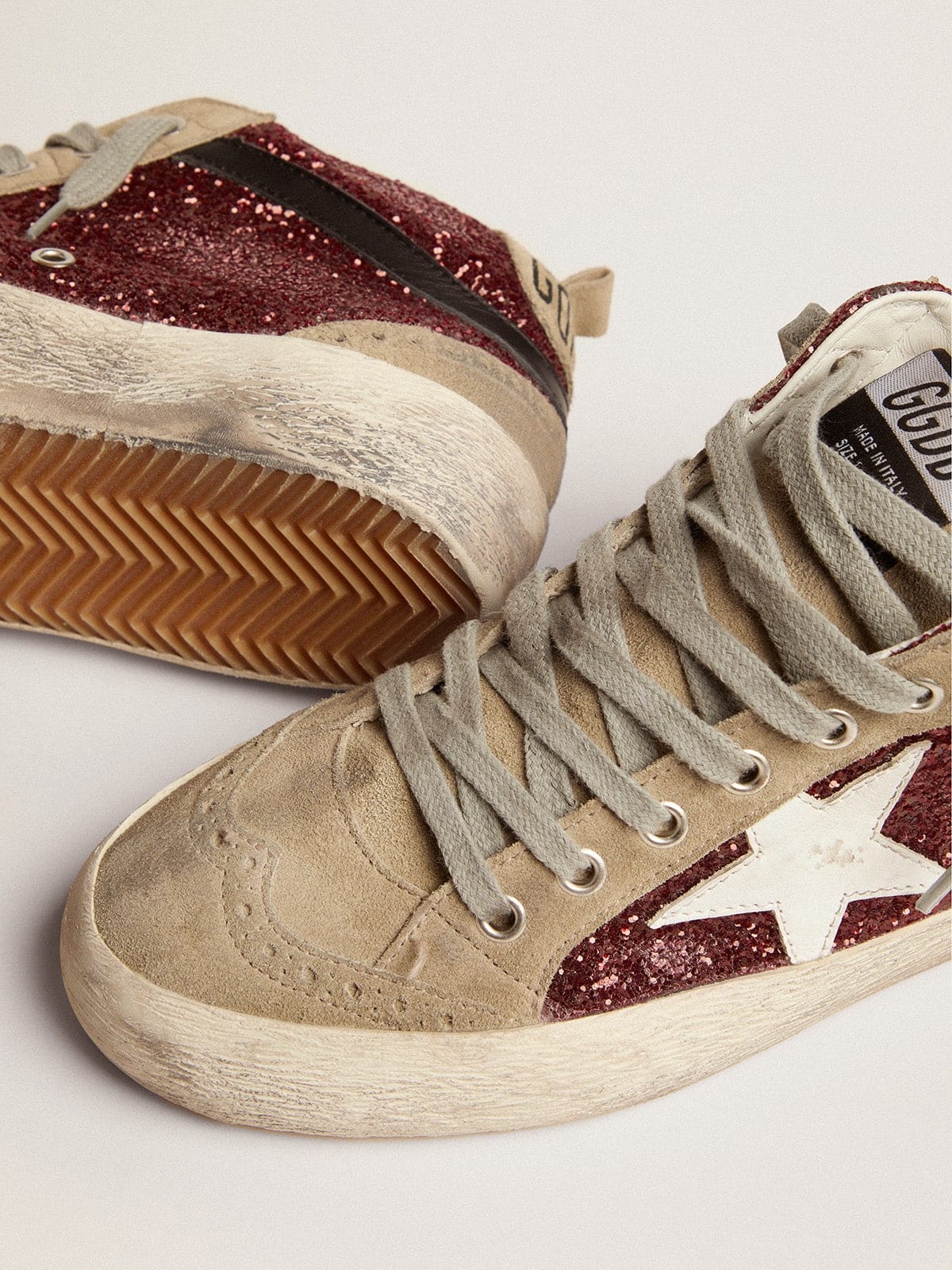 Golden Goose Women’s Mid Star In Burgundy Glitter With Gray Inserts And White Star - Sneaker Türkiye
