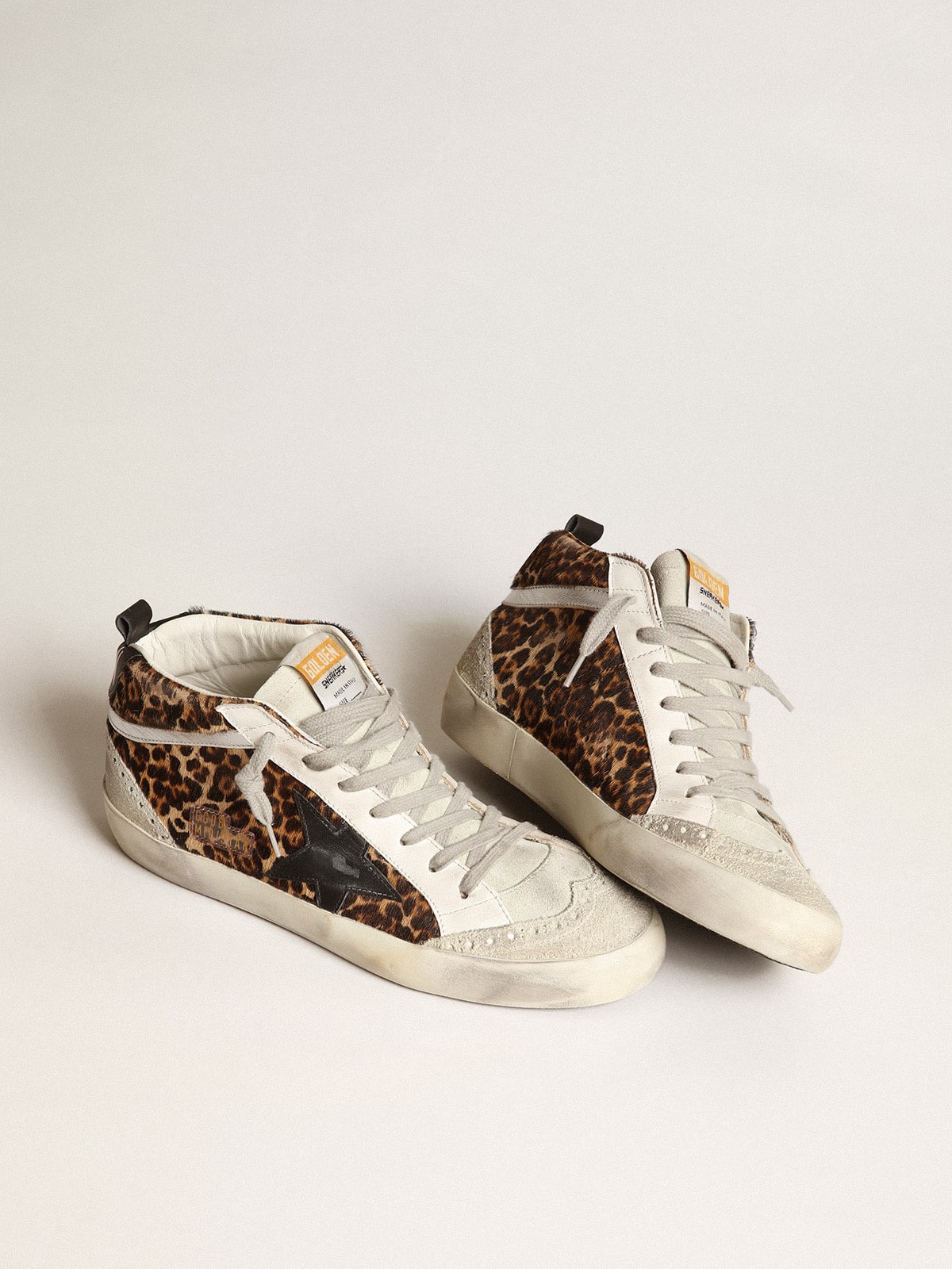 Golden Goose Women’s Mid Star In Leopard Print Pony Skin With Black Star - Sneaker Türkiye