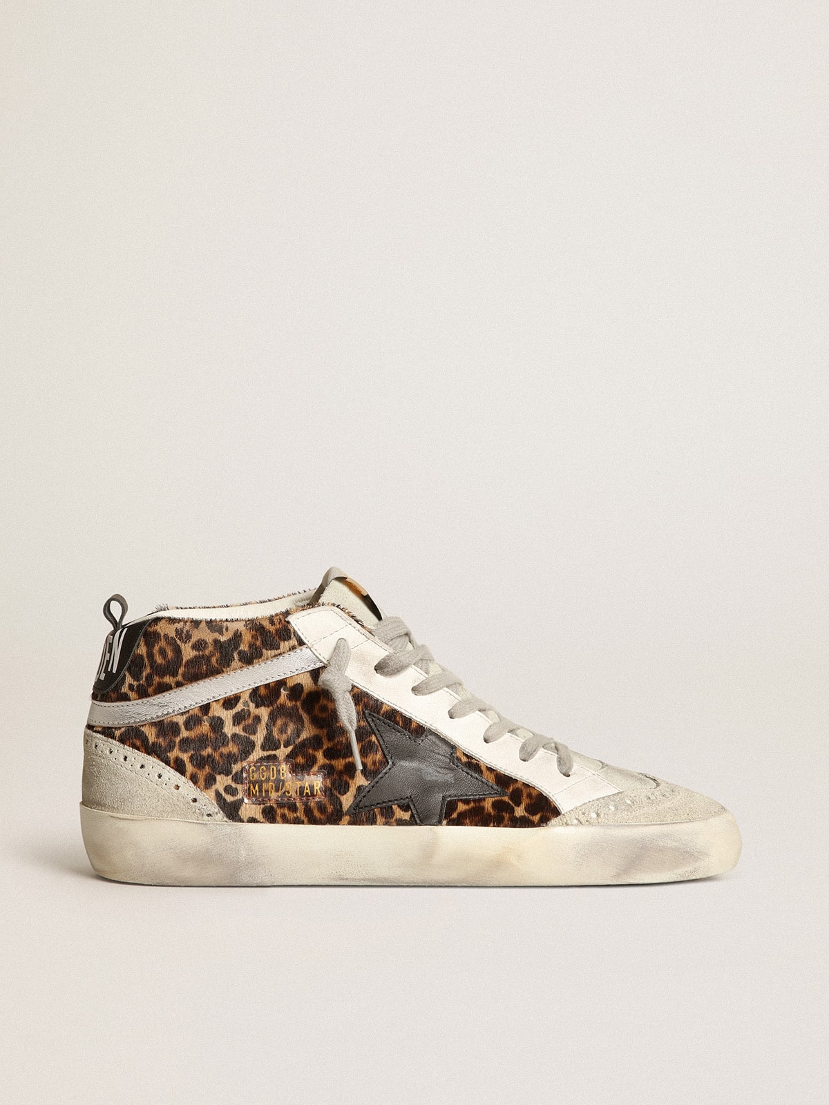 Golden Goose Women’s Mid Star In Leopard Print Pony Skin With Black Star - Sneaker Türkiye