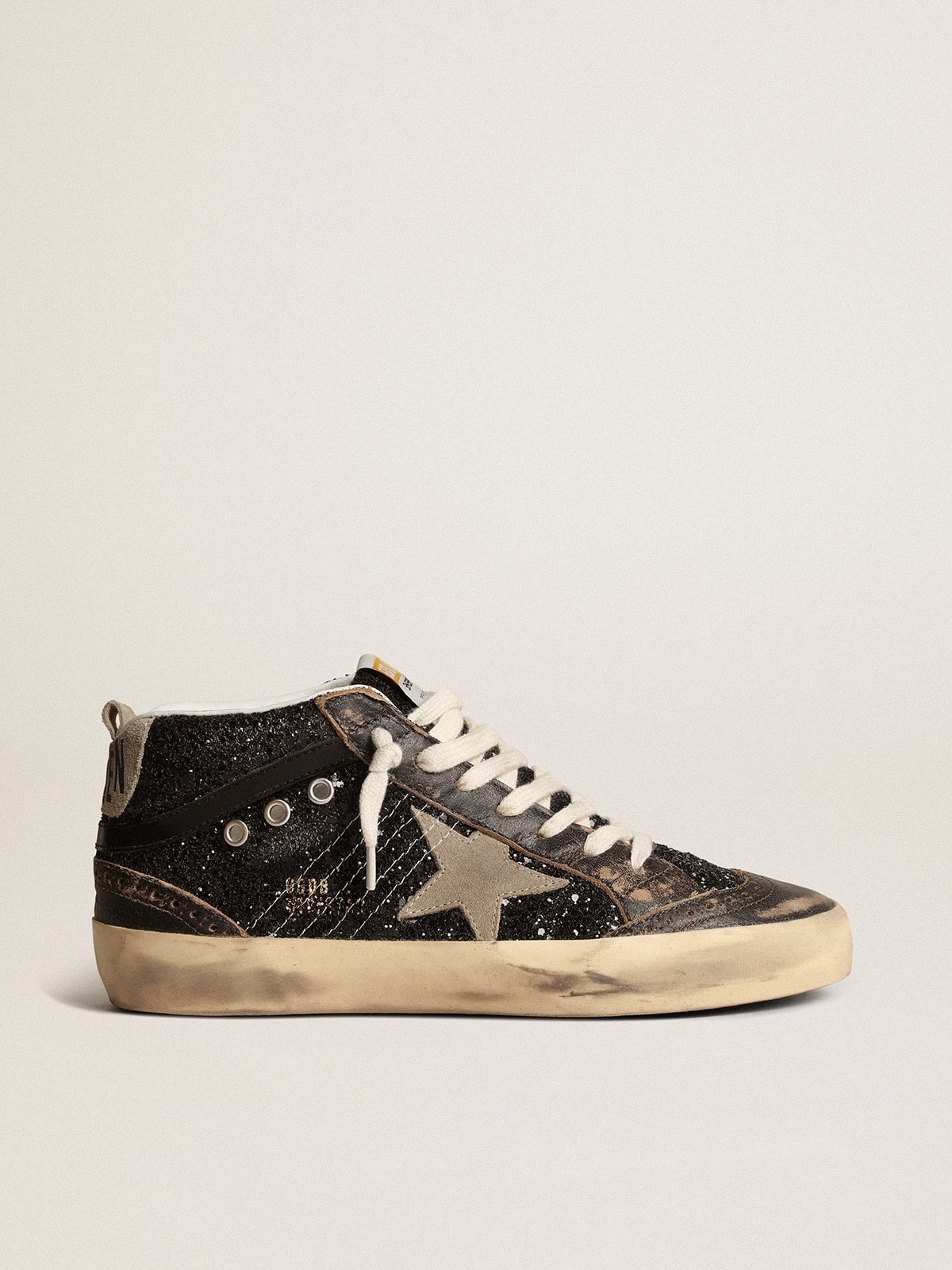 Golden Goose Women’s Mid Star In Black Glitter With Dove-Gray Suede Star And Heel Tab - Sneaker Türkiye