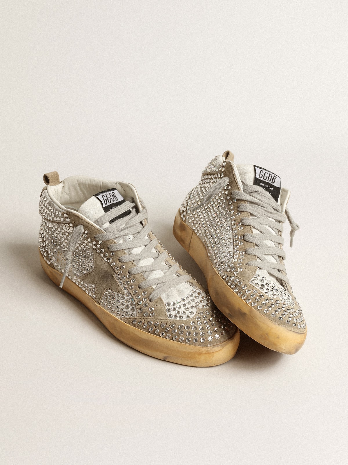 Golden Goose Women’s Mid Star In White And Dove-Gray Suede With Swarovski Crystals - Sneaker Türkiye