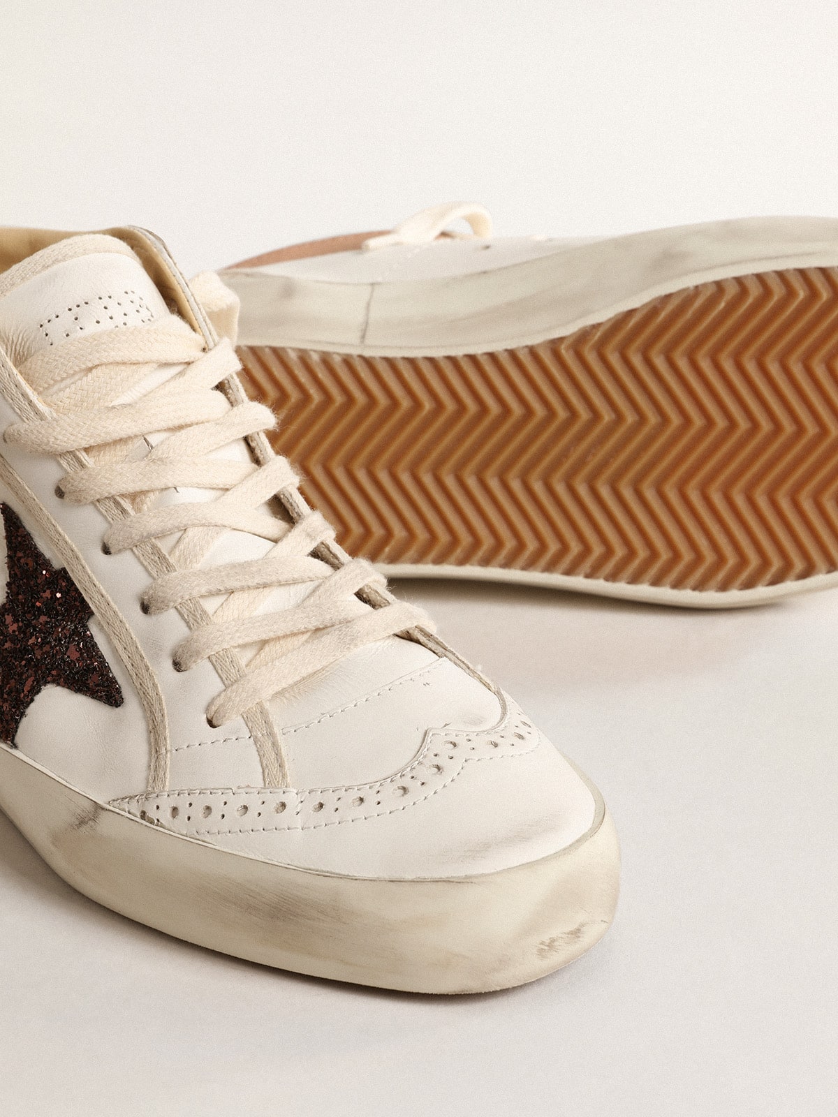Golden Goose Mid Star In Nappa With Glitter Star And Nude Leather Flash - Sneaker Türkiye