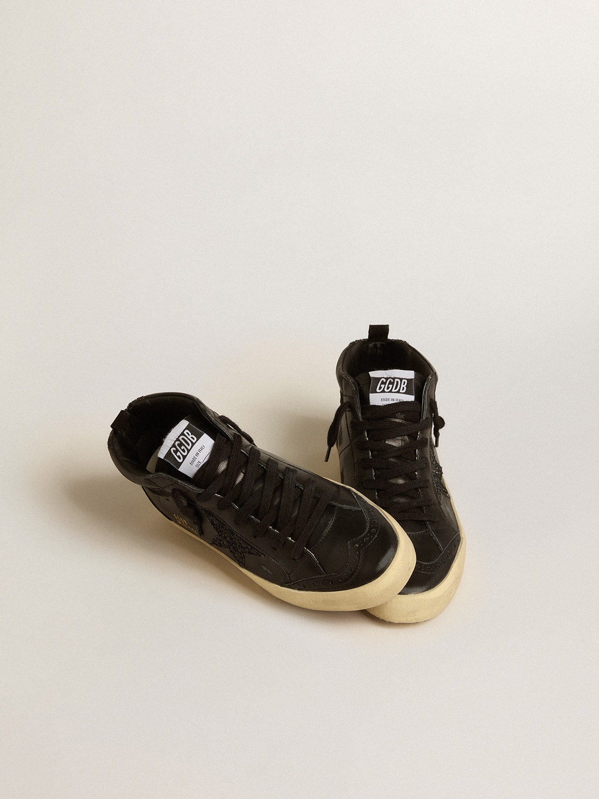 Golden Goose Women’s Mid Star In Black Nappa With Black Glitter Star And Suede Flash - Sneaker Türkiye