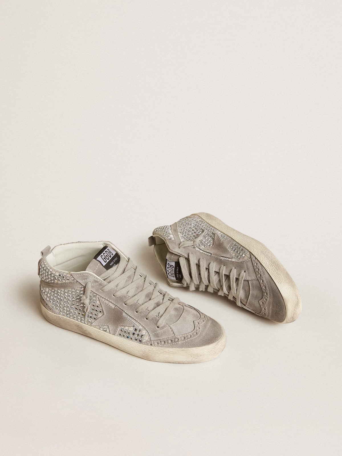 Golden Goose Mid Star In Silver Suede With Swarovski Crystals And Suede Star - Sneaker Türkiye