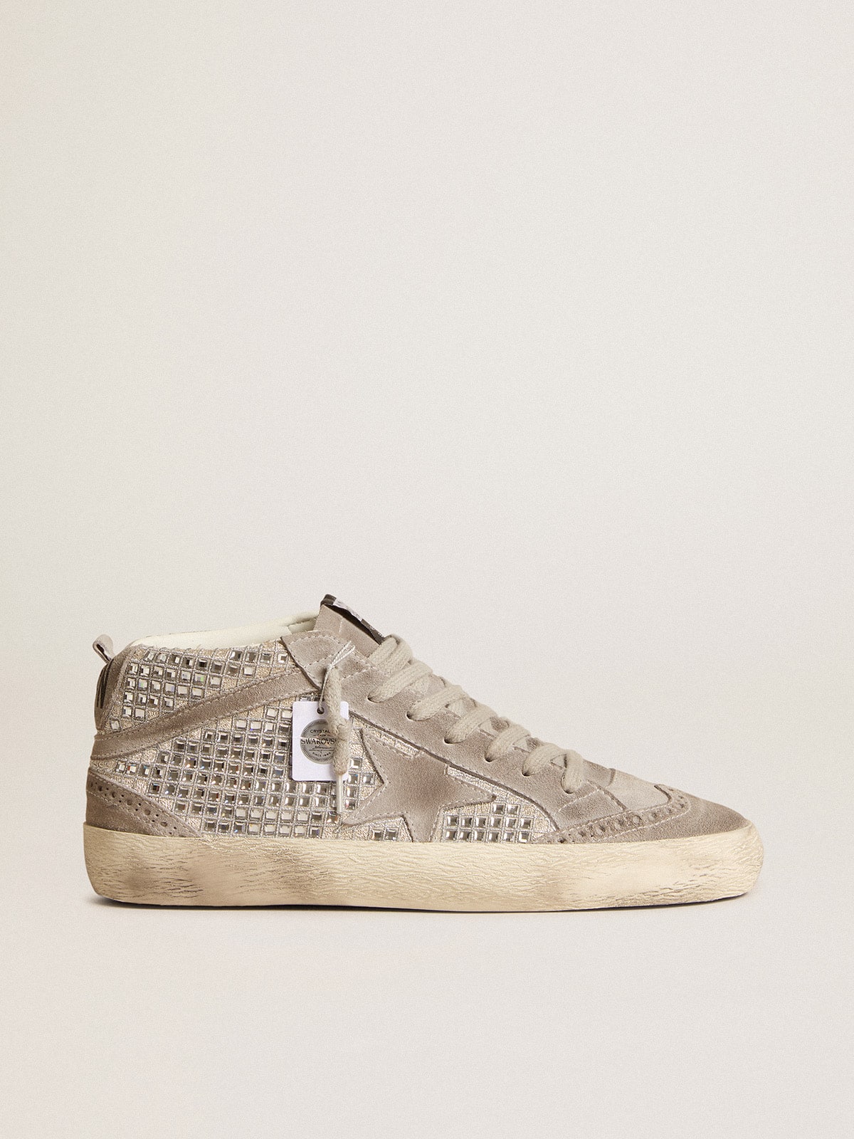 Golden Goose Mid Star In Silver Suede With Swarovski Crystals And Suede Star - Sneaker Türkiye