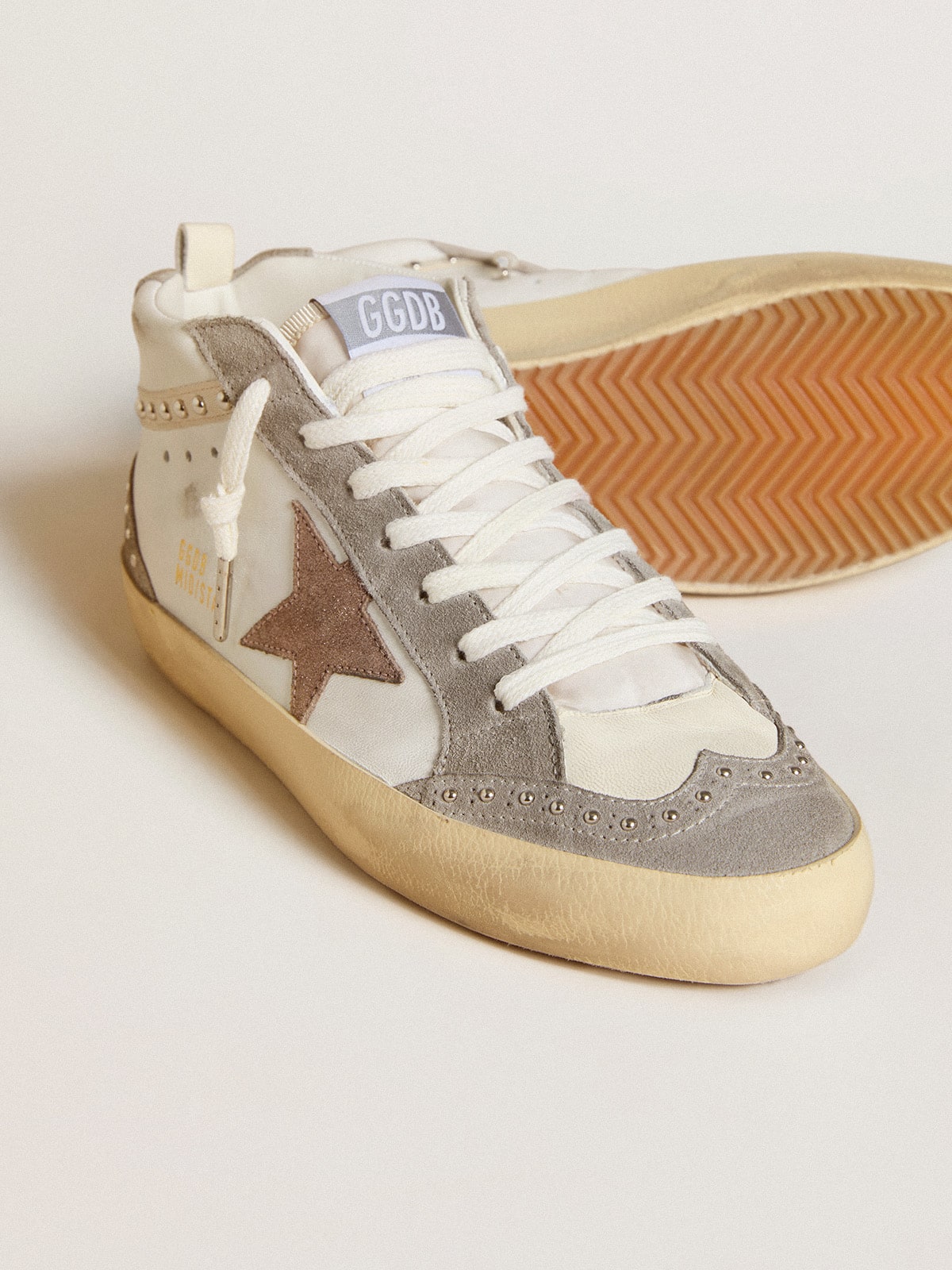 Golden Goose Women’s Mid Star In Nappa And Suede With Light Brown Metallic Leather Star - Sneaker Türkiye