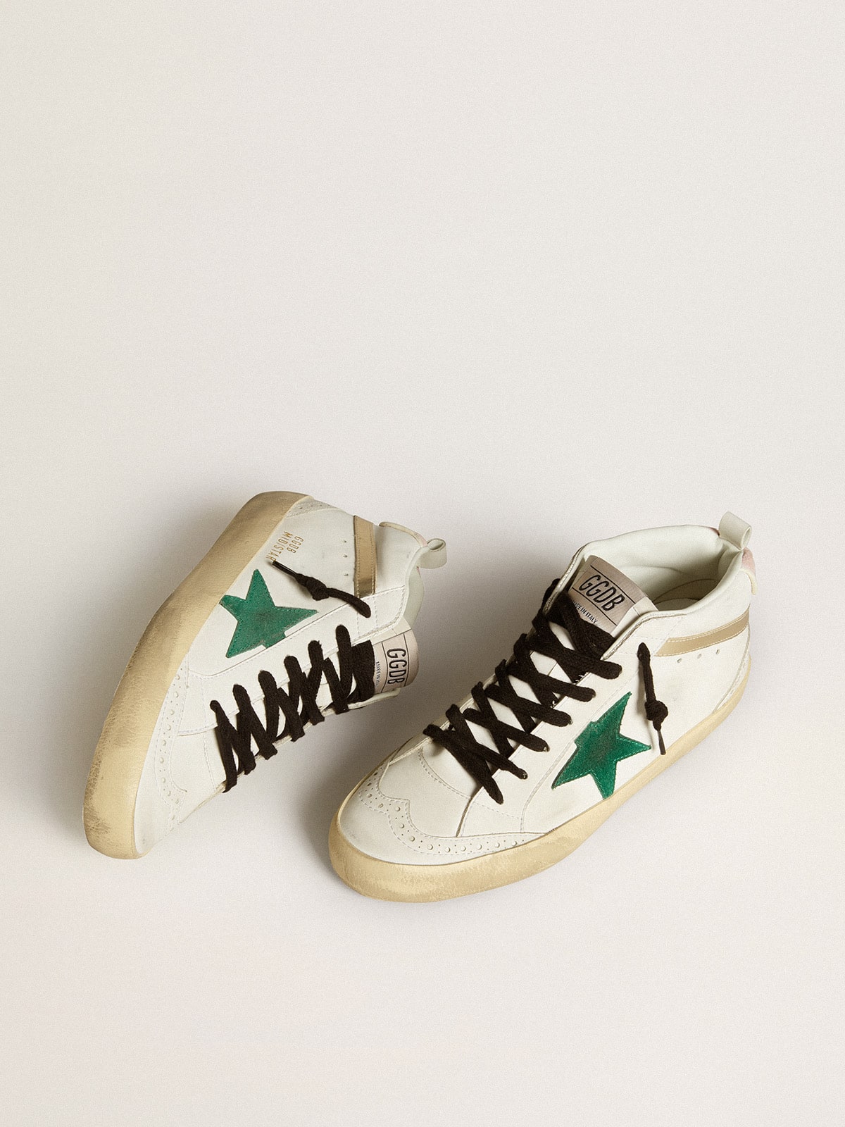 Golden Goose Women’s Bio-Based Mid Star With Green Suede Star And Pink Suede Heel Tab - Sneaker Türkiye