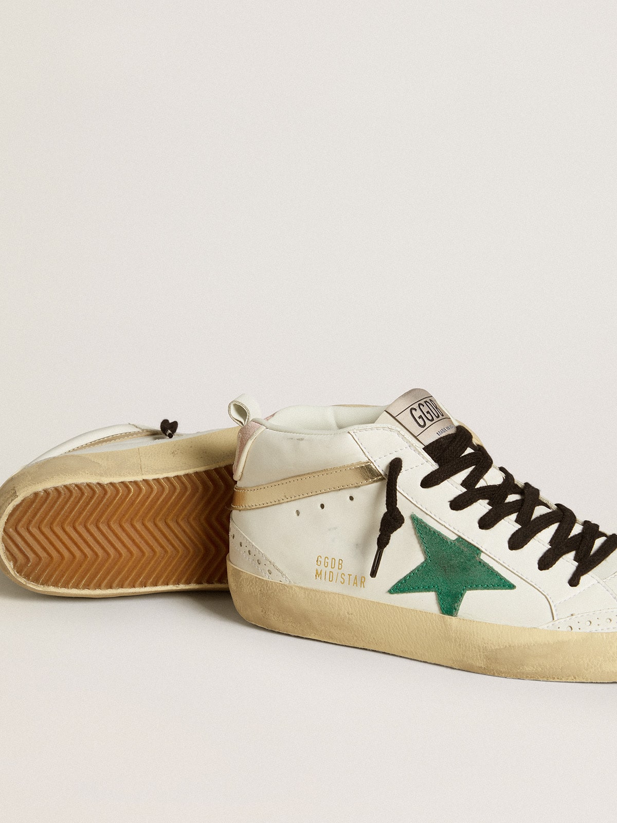 Golden Goose Women’s Bio-Based Mid Star With Green Suede Star And Pink Suede Heel Tab - Sneaker Türkiye