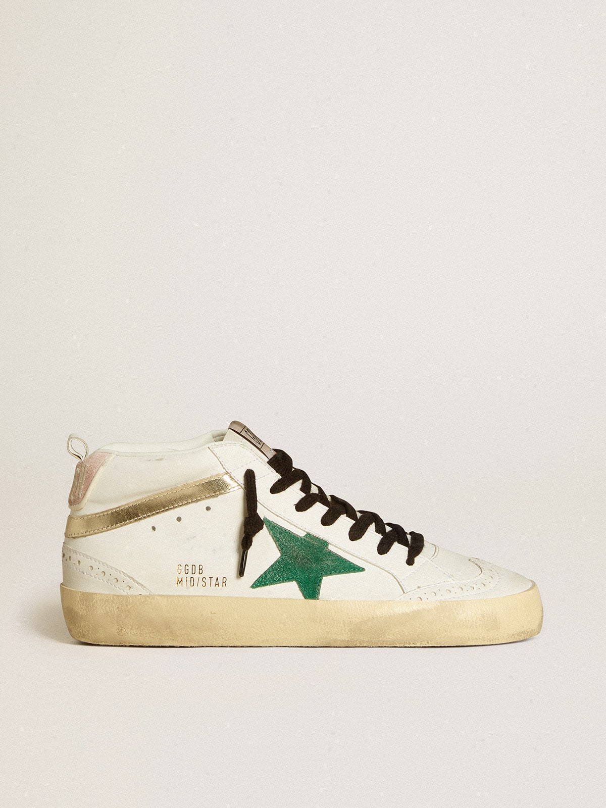 Golden Goose Women’s Bio-Based Mid Star With Green Suede Star And Pink Suede Heel Tab - Sneaker Türkiye