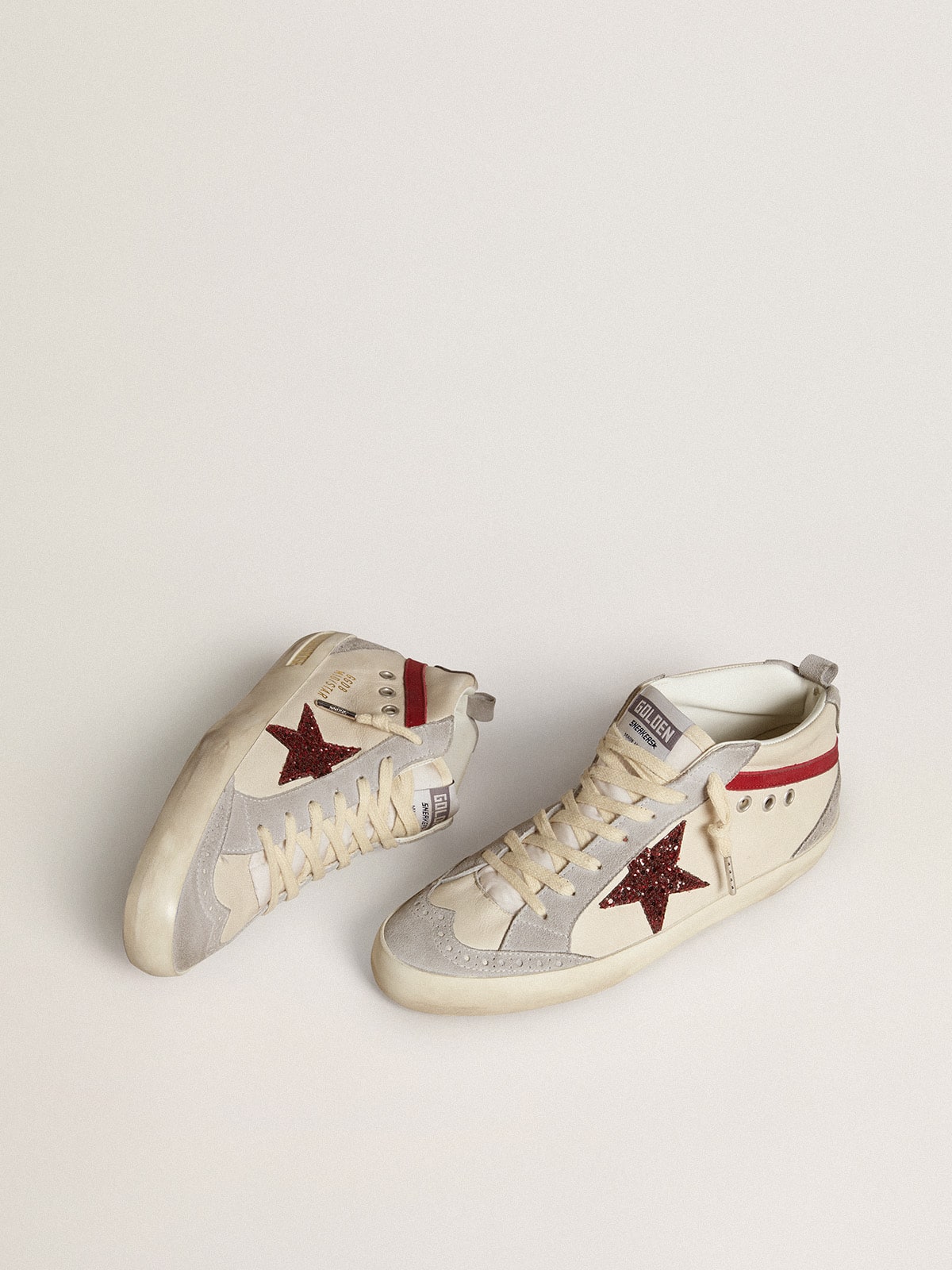 Golden Goose Women’s Mid Star In Leather With Glitter Star And Red Nubuck Flash - Sneaker Türkiye