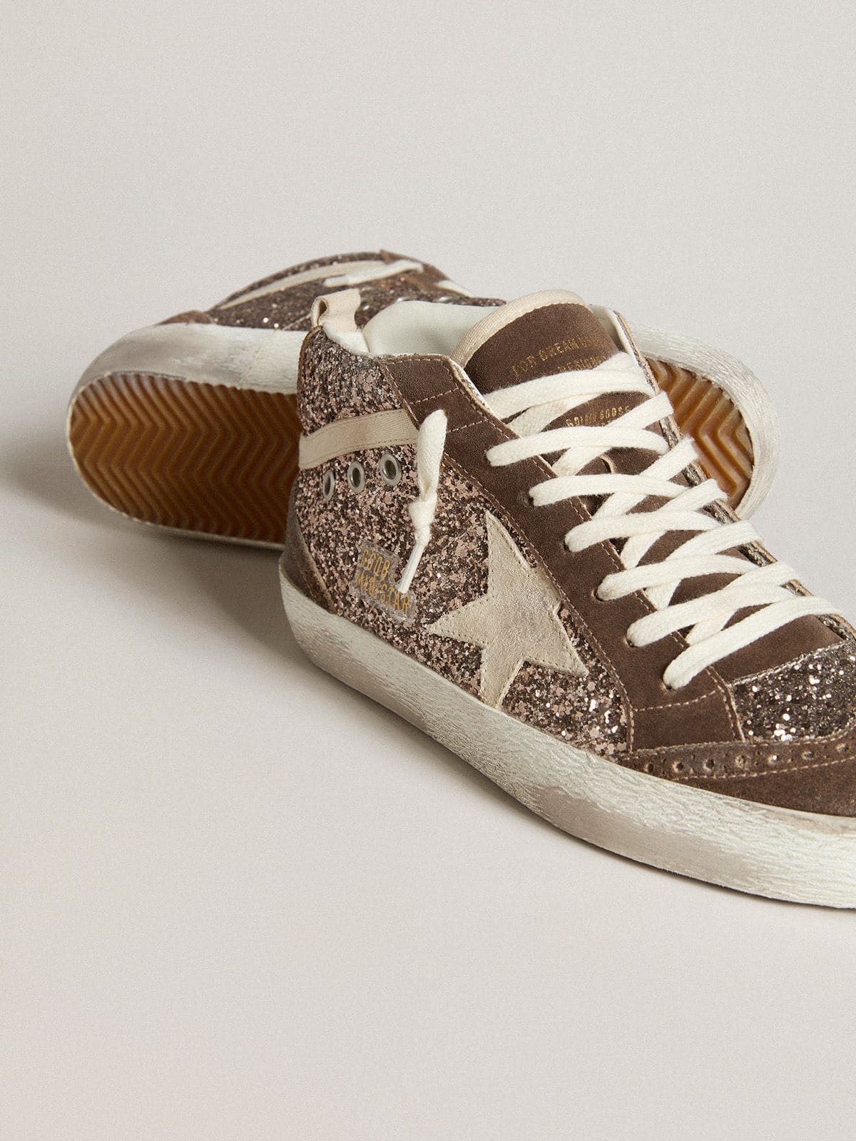 Golden Goose Women’s Mid Star In Glitter With Pearl Suede Star And Brown Suede Inserts - Sneaker Türkiye
