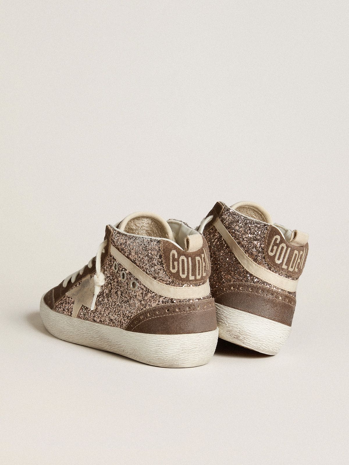 Golden Goose Women’s Mid Star In Glitter With Pearl Suede Star And Brown Suede Inserts - Sneaker Türkiye