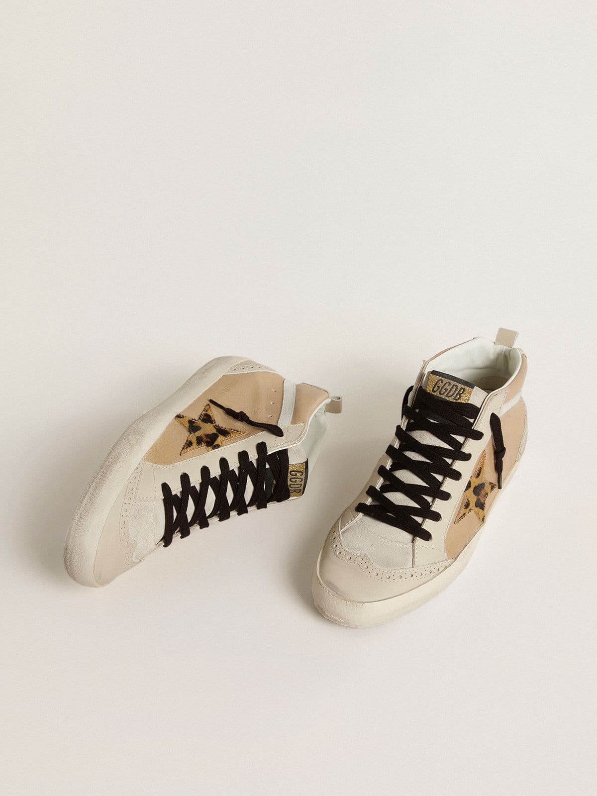 Golden Goose Women’s Mid Star In Beige Naplak Leather With Leopard-Print Pony Skin Star - Sneaker Türkiye