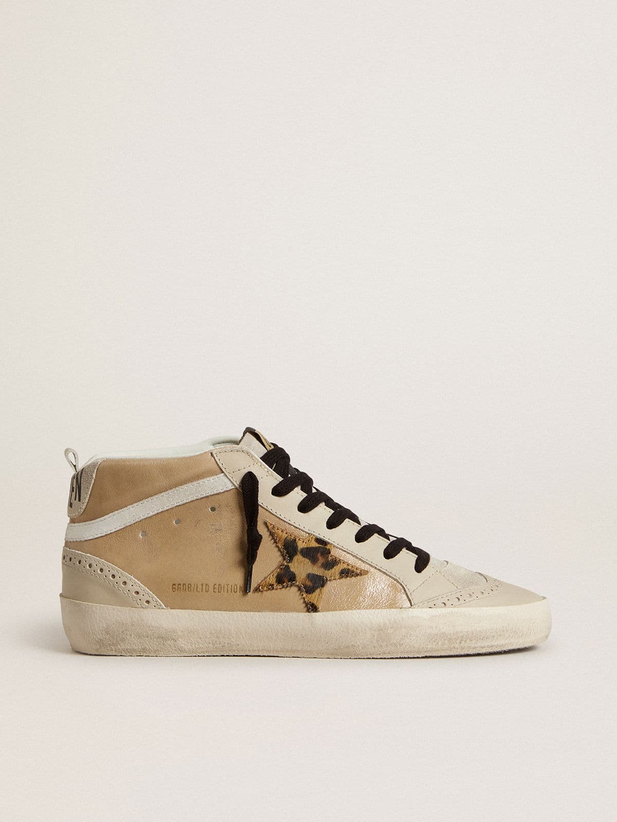 Golden Goose Women’s Mid Star In Beige Naplak Leather With Leopard-Print Pony Skin Star - Sneaker Türkiye
