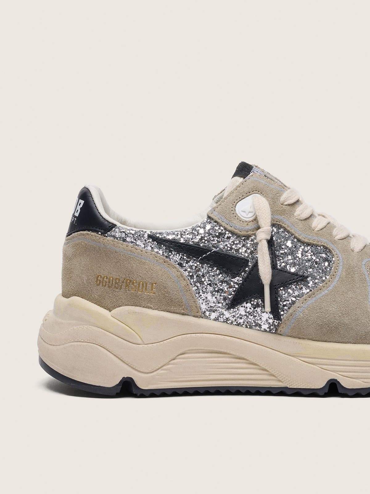 Golden Goose Women’s Running Sole In Silver Glitter And Dove Gray Suede - Sneaker Türkiye