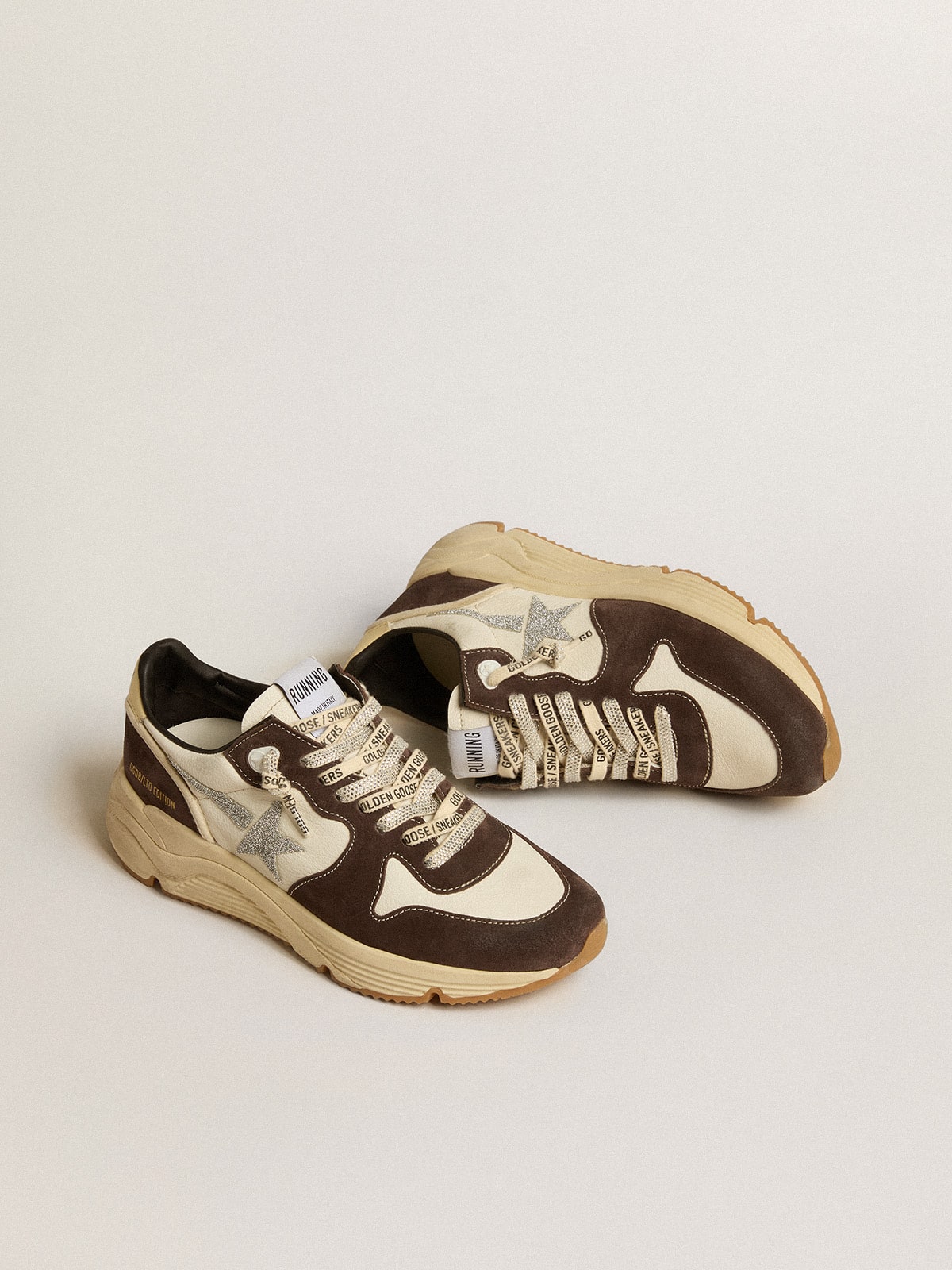 Golden Goose Women’s Running Sole In Nappa And Brown Suede With A Swarovski Crystal Star - Sneaker Türkiye