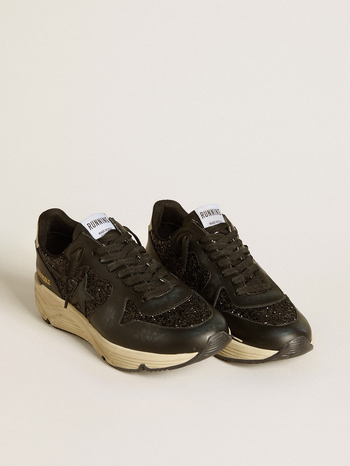 Golden Goose Women’s Running Sole In Black Glitter With Leather Star And Nubuck Heel Tab - Sneaker Türkiye