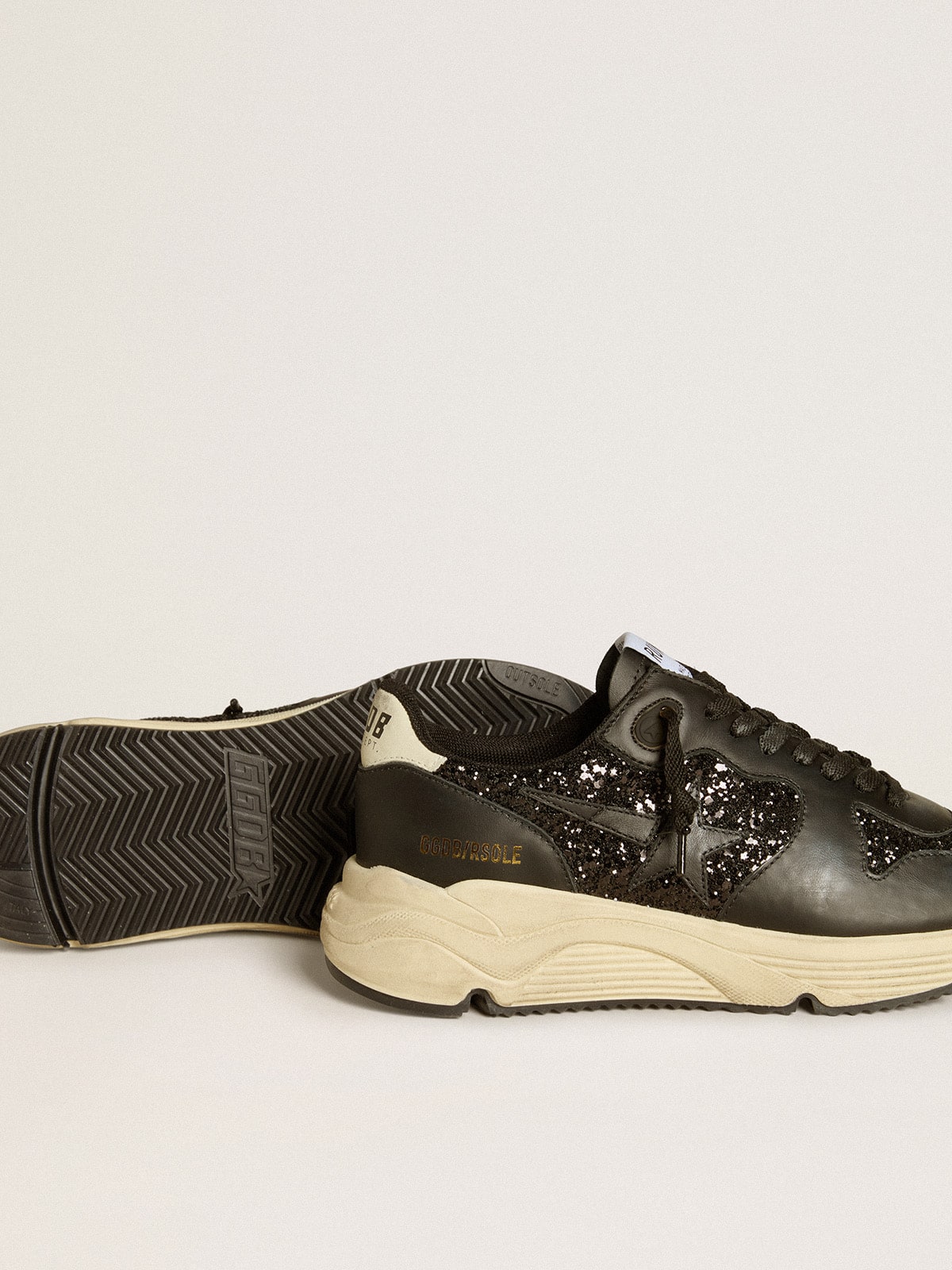 Golden Goose Women’s Running Sole In Black Glitter With Leather Star And Nubuck Heel Tab - Sneaker Türkiye