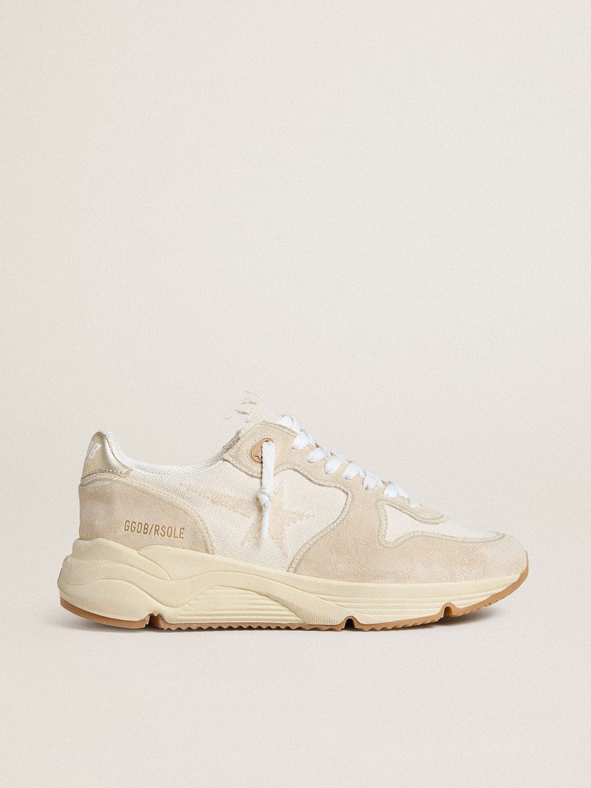 Golden Goose Women’s Running Sole In Canvas With Beige Star And Platinum Metallic Leather Heel Tab - Sneaker Türkiye