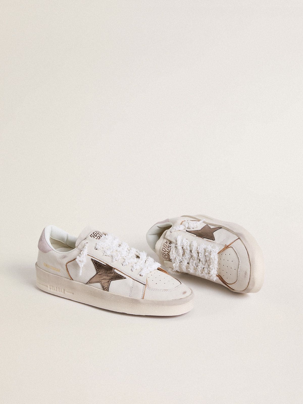 Golden Goose Stardan In Nappa Leather With Metallic Silver Leather Star And Pink Suede Heel Tab - Sneaker Türkiye