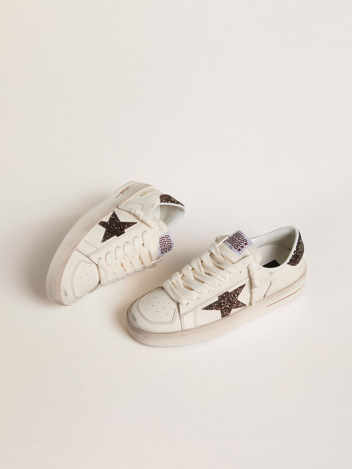 Golden Goose Women’s Stardan In White Leather With Brown Glitter Star And Heel Tab - Sneaker Türkiye