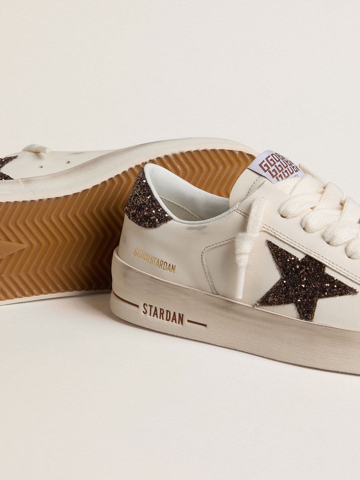 Golden Goose Women’s Stardan In White Leather With Brown Glitter Star And Heel Tab - Sneaker Türkiye