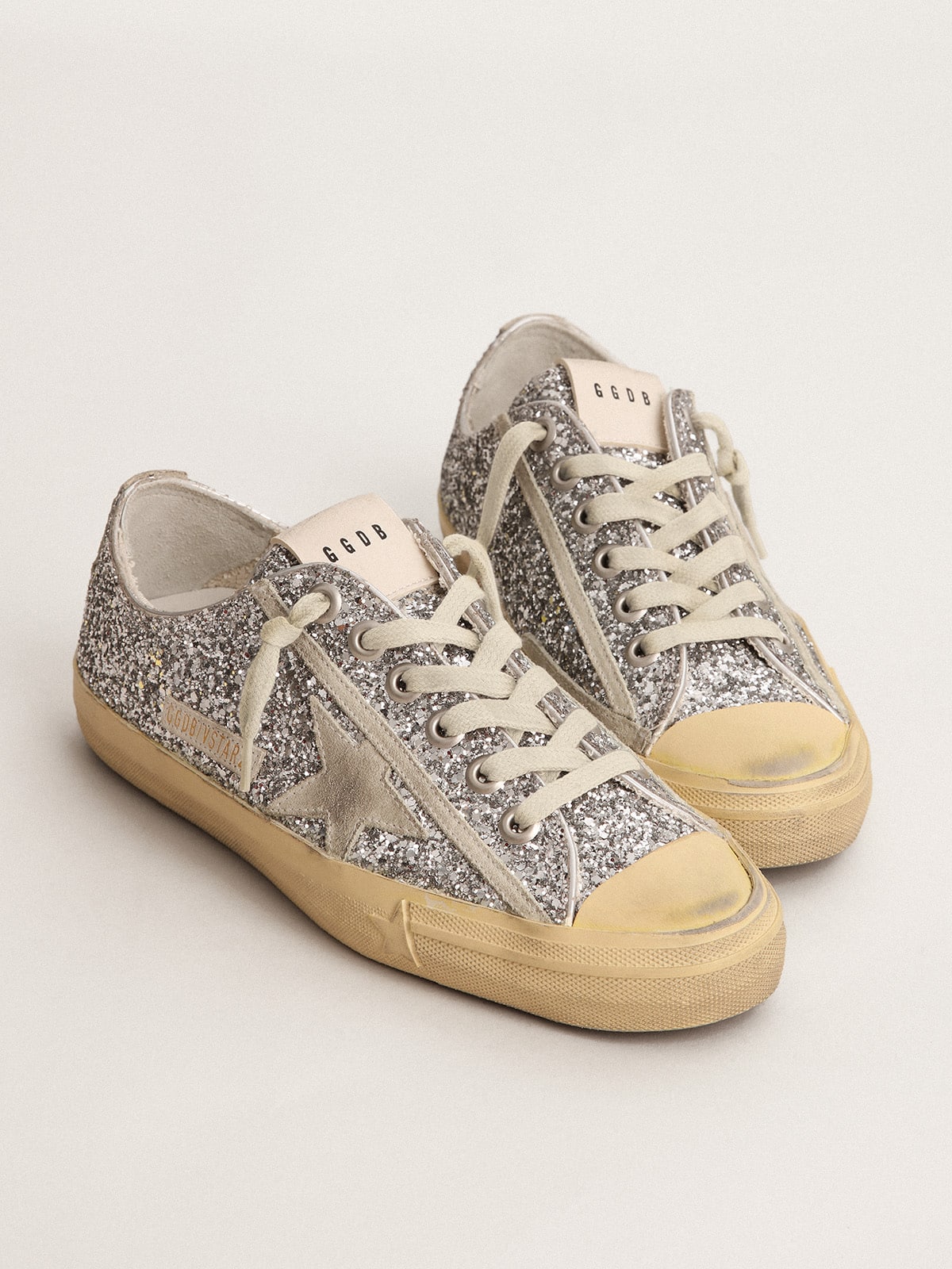 Golden Goose Women’s V-Star In Silver Glitter With Ice-Gray Suede Star - Sneaker Türkiye