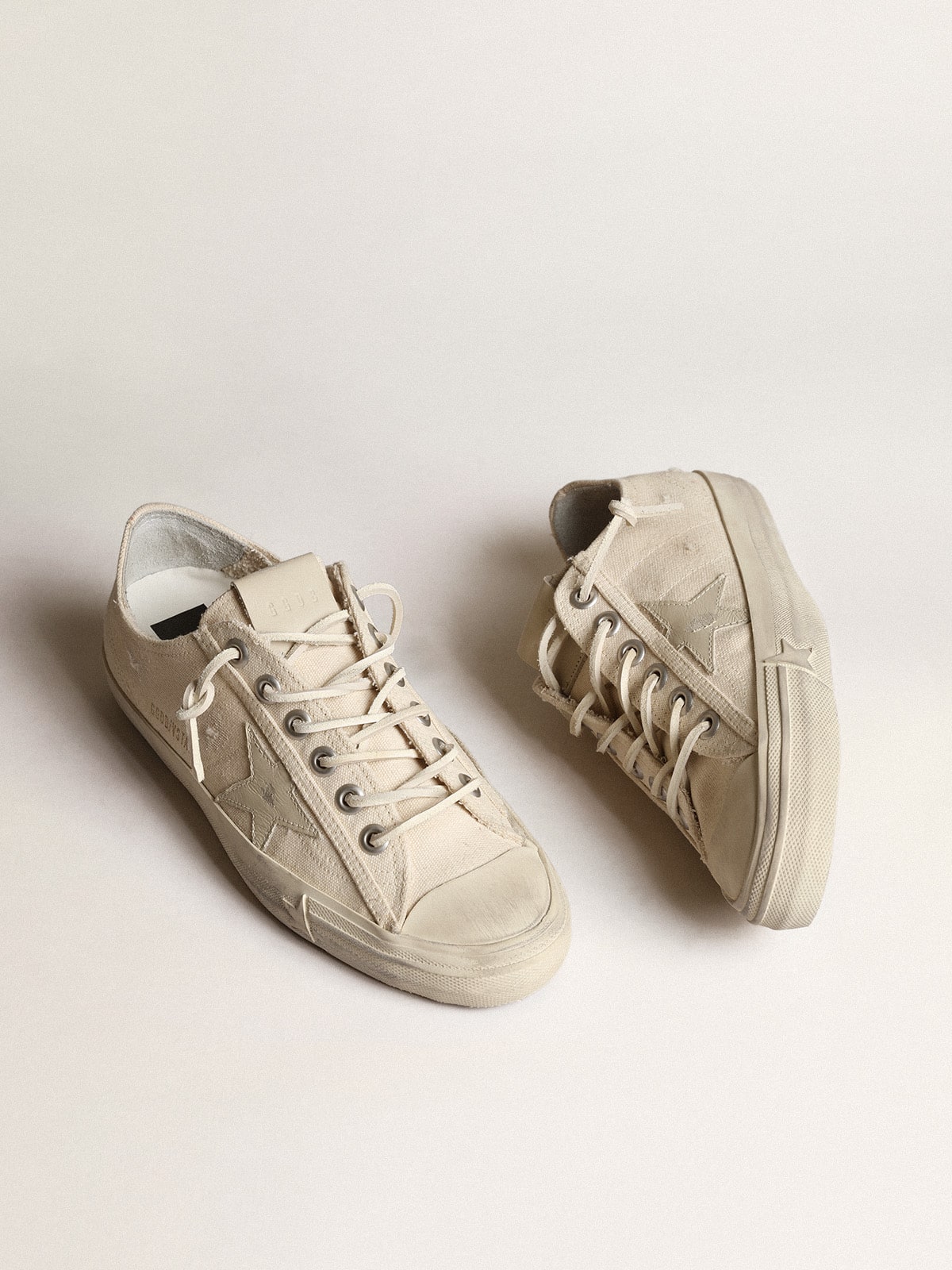 Golden Goose V-Star In Light Cream Canvas With Milk-White Leather Star - Sneaker Türkiye