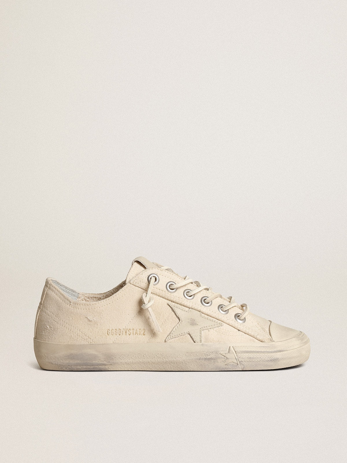 Golden Goose V-Star In Light Cream Canvas With Milk-White Leather Star - Sneaker Türkiye