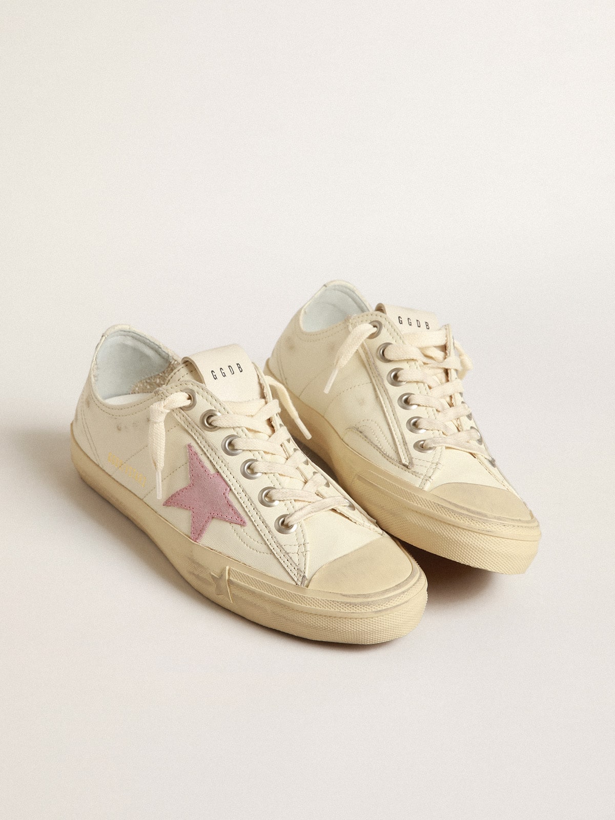 Golden Goose V-Star In Beige Nappa Leather With Old-Rose Suede Star - Sneaker Türkiye
