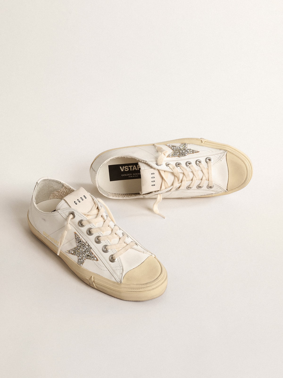 Golden Goose V-Star In White Leather With A Platinum Glitter Star - Sneaker Türkiye