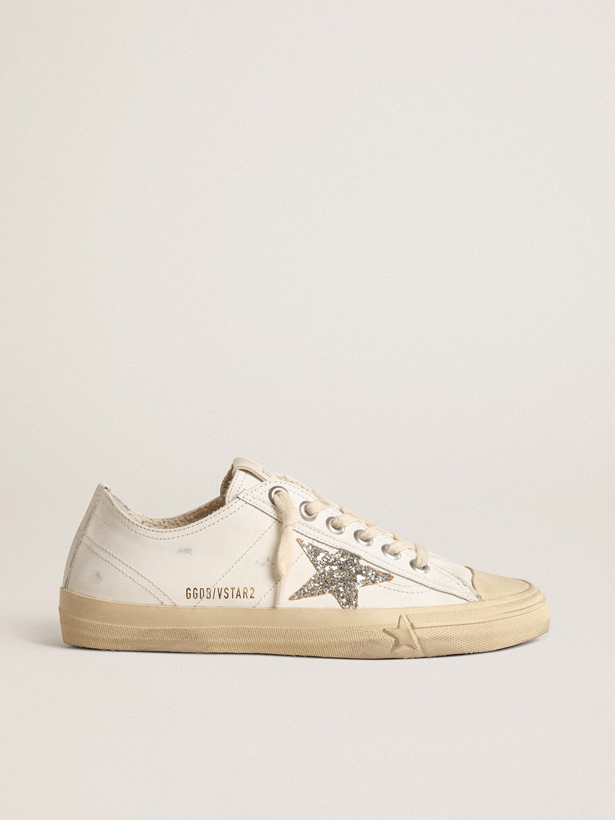 Golden Goose V-Star In White Leather With A Platinum Glitter Star - Sneaker Türkiye