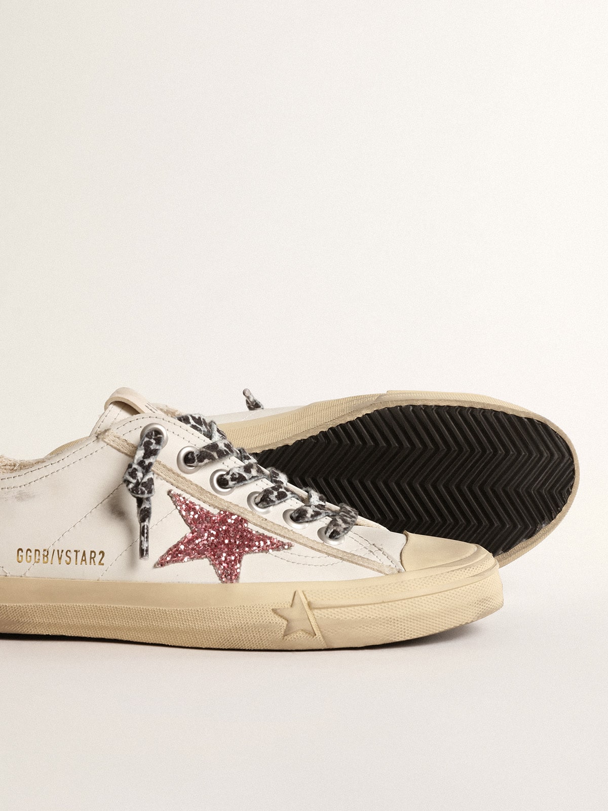 Golden Goose V-Star With Pink Glitter Star And Metallic Leather Heel Tab - Sneaker Türkiye