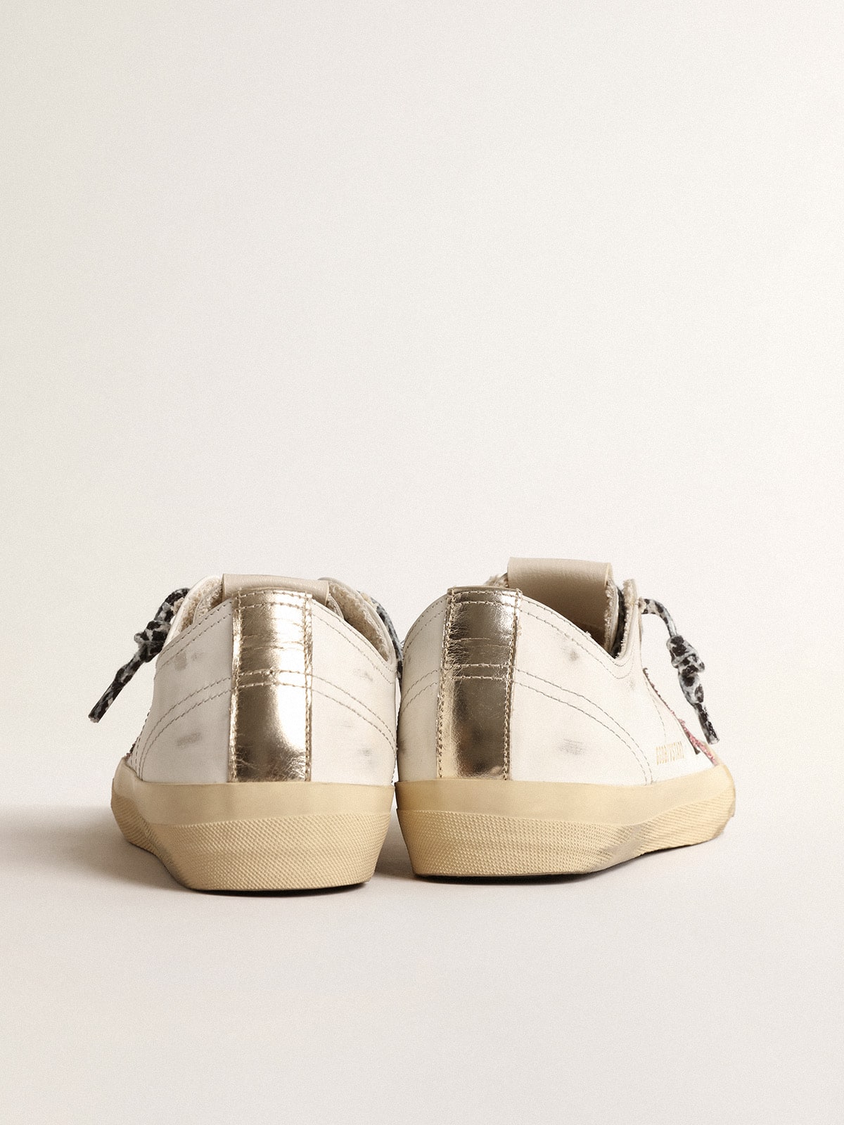 Golden Goose V-Star With Pink Glitter Star And Metallic Leather Heel Tab - Sneaker Türkiye