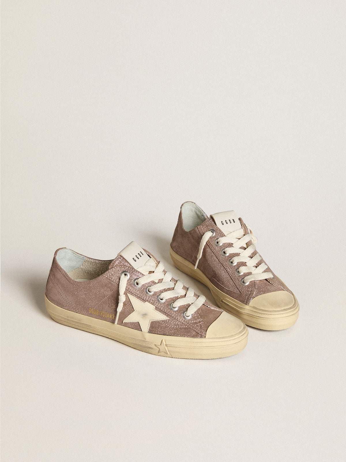 Golden Goose Women’s V-Star In Light Brown Metallic Suede With Cream Leather Star - Sneaker Türkiye