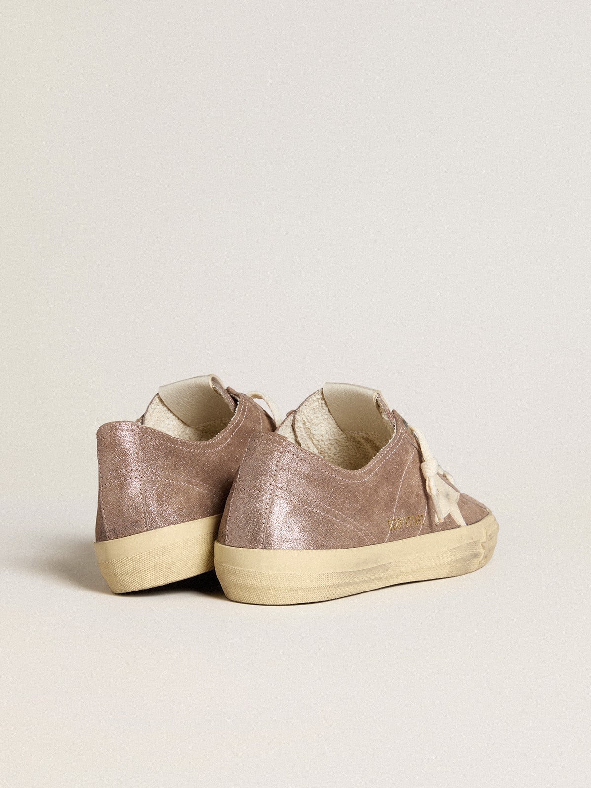 Golden Goose Women’s V-Star In Light Brown Metallic Suede With Cream Leather Star - Sneaker Türkiye
