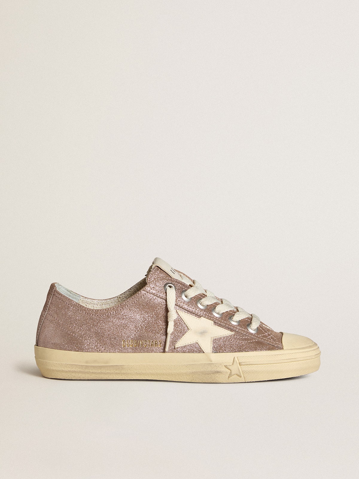 Golden Goose Women’s V-Star In Light Brown Metallic Suede With Cream Leather Star - Sneaker Türkiye