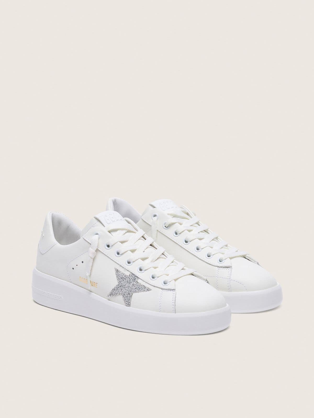 Golden Goose Women’s Purestar In White Leather With Silver Swarovski Crystal Star - Sneaker Türkiye