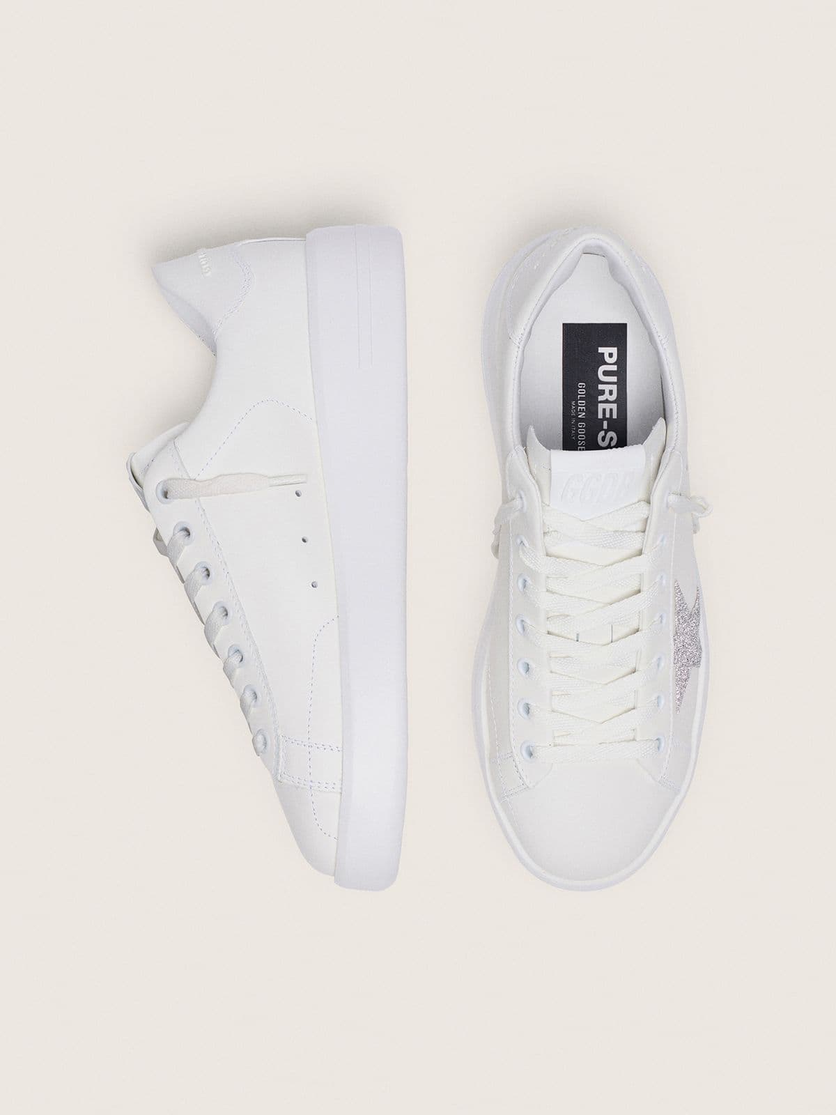 Golden Goose Women’s Purestar In White Leather With Silver Swarovski Crystal Star - Sneaker Türkiye