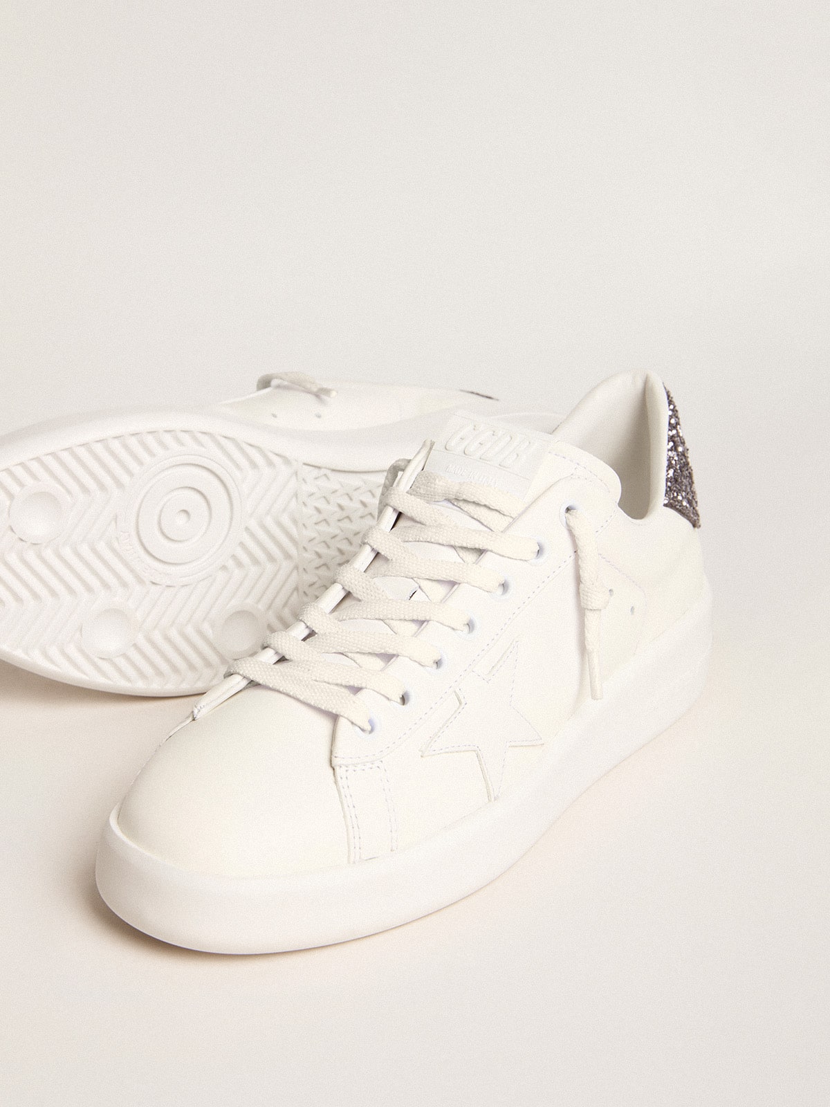 Golden Goose Women’s Purestar With White Leather Star And Anthracite Glitter Heel Tab - Sneaker Türkiye