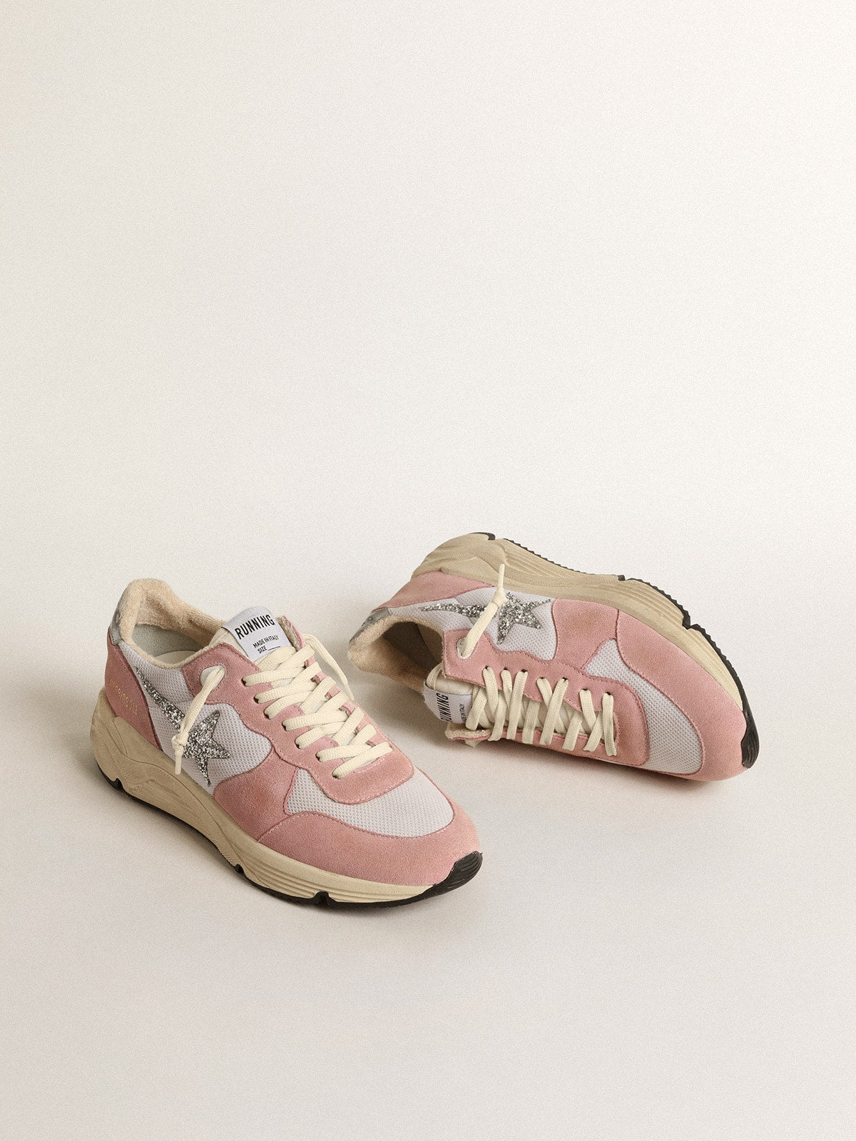 Golden Goose Women’s Running Sole In Gray Mesh And Suede With Silver Glitter Star - Sneaker Türkiye