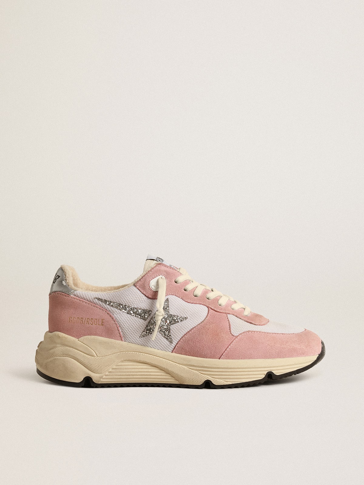 Golden Goose Women’s Running Sole In Gray Mesh And Suede With Silver Glitter Star - Sneaker Türkiye