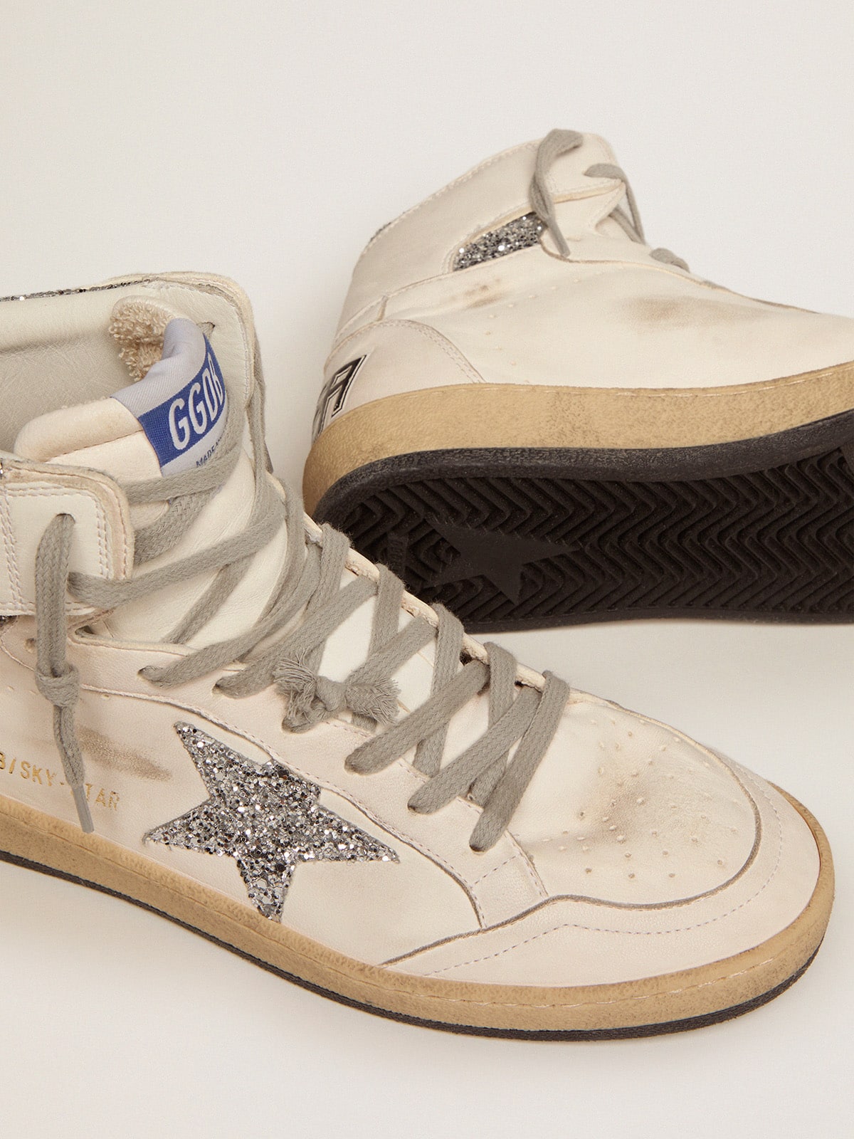 Golden Goose Women’s Sky-Star With Signature On The Ankle And Silver Inserts - Sneaker Türkiye