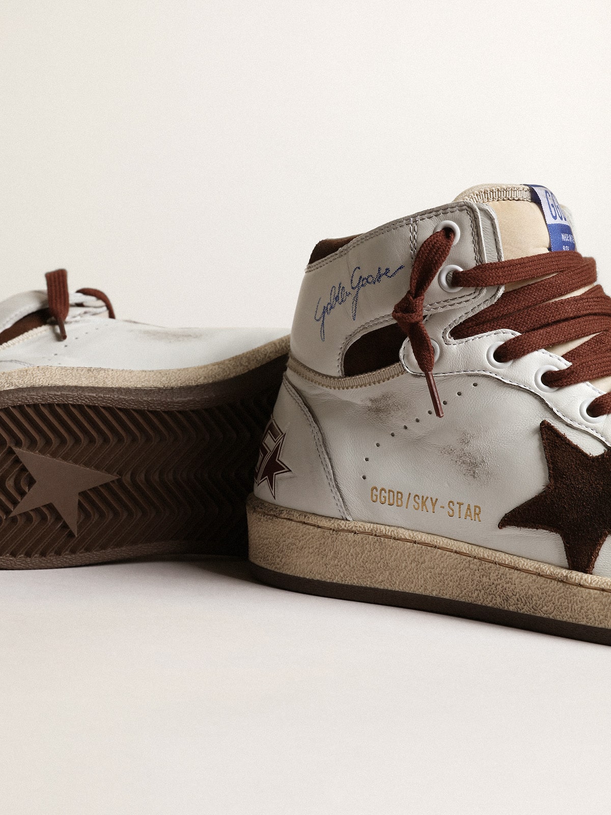 Golden Goose Women’s Sky-Star In White Nappa Leather With Chocolate Suede Star - Sneaker Türkiye