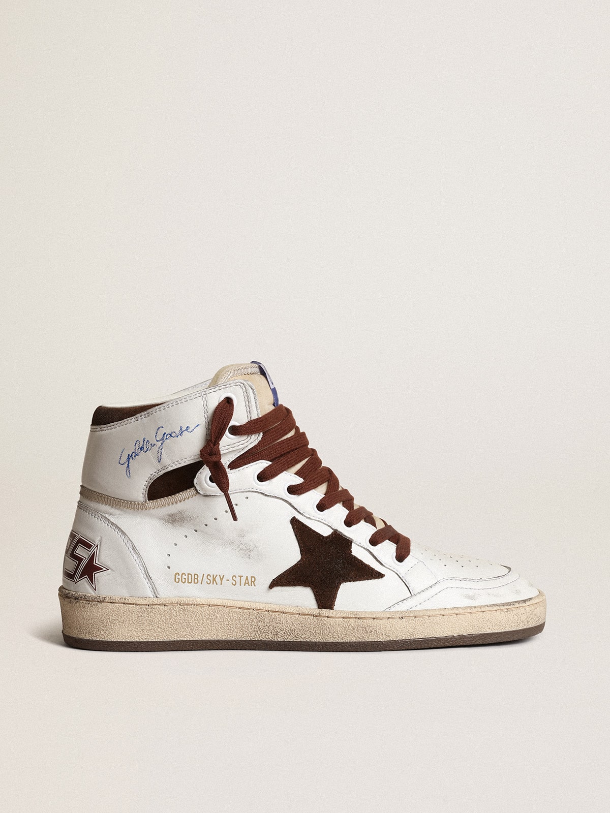 Golden Goose Women’s Sky-Star In White Nappa Leather With Chocolate Suede Star - Sneaker Türkiye