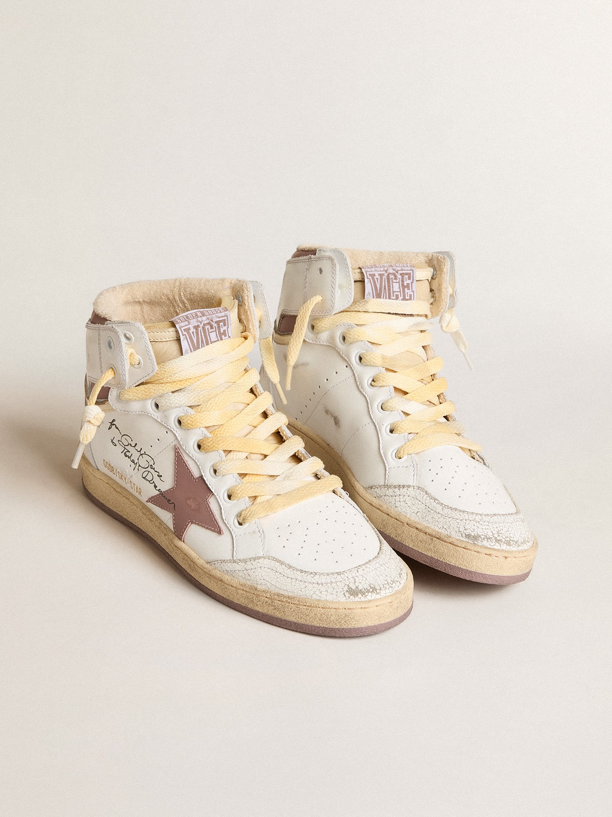 Golden Goose Sky-Star In White Leather With Pink Leather Star - Sneaker Türkiye